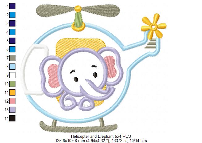 Elephant Boy in the Helicopter - Applique