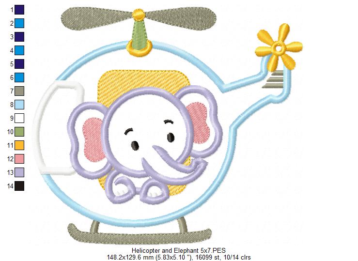 Elephant Boy in the Helicopter - Applique