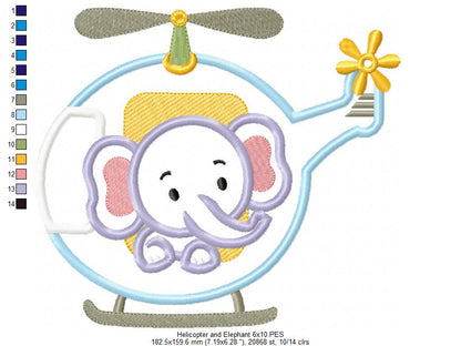 Elephant Boy in the Helicopter - Applique