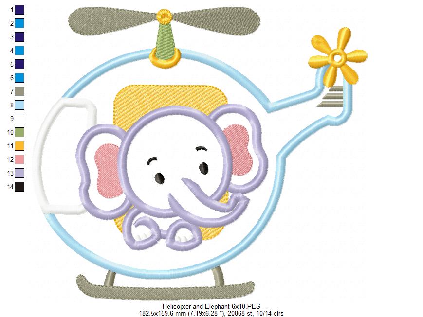 Elephant Boy in the Helicopter - Applique