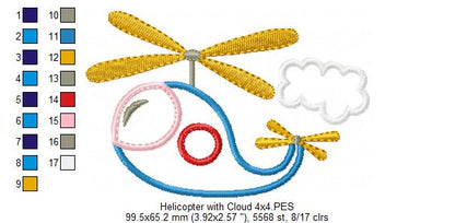 Helicopter - Applique - Machine Embroidery Design