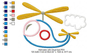 Helicopter - Applique - Machine Embroidery Design