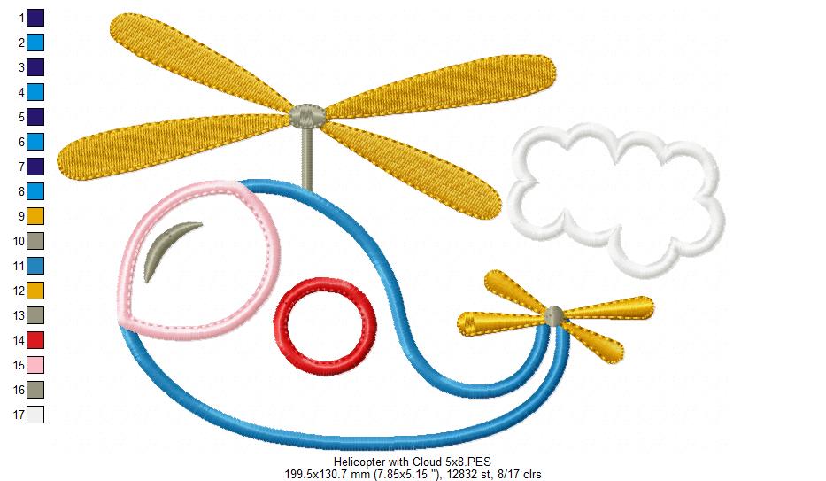 Helicopter - Applique - Machine Embroidery Design