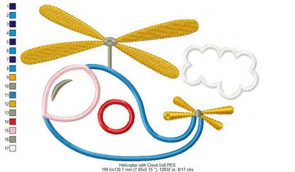 Helicopter - Applique - Machine Embroidery Design