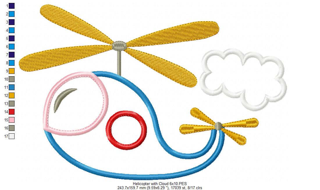 Helicopter - Applique - Machine Embroidery Design