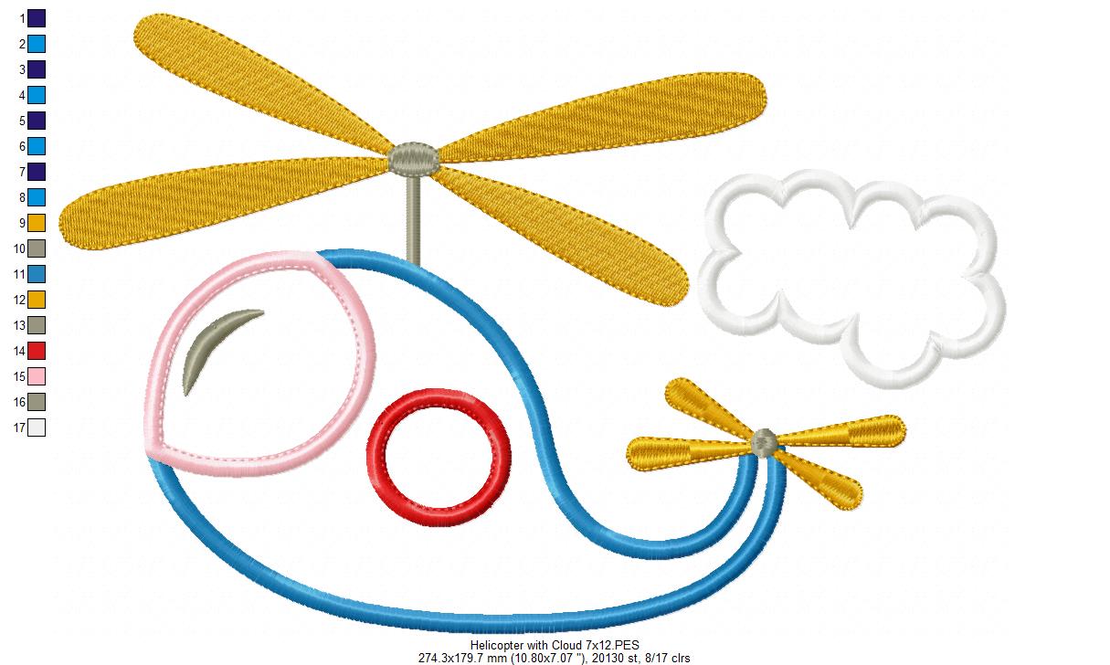 Helicopter - Applique - Machine Embroidery Design