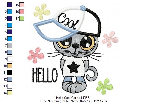 Hello Cool Kitty - Applique - Machine Embroidery Design
