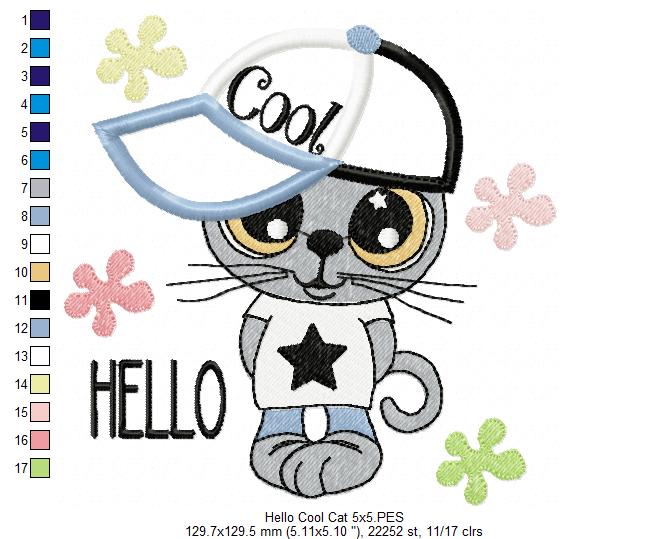 Hello Cool Kitty - Applique - Machine Embroidery Design