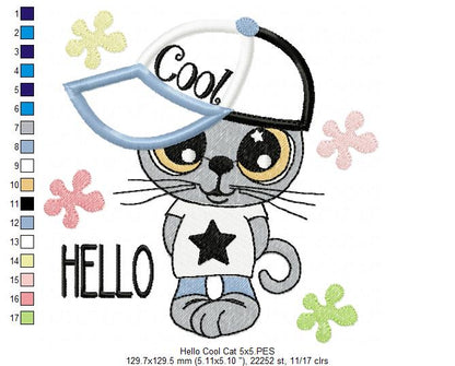 Hello Cool Kitty - Applique - Machine Embroidery Design