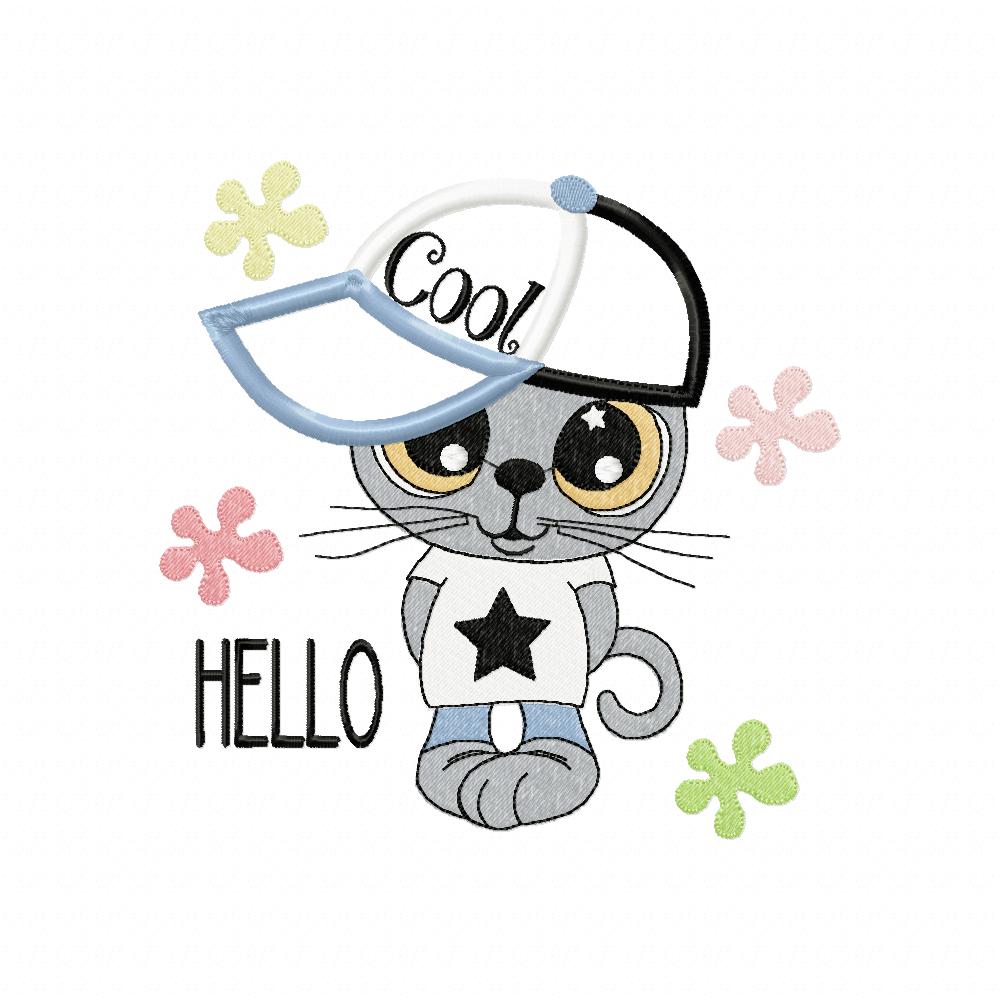 Hello Cool Kitty - Applique - Machine Embroidery Design