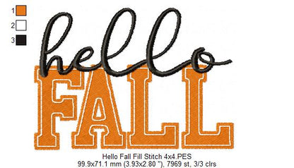 Hello Fall - Fill Stitch - Machine Embroidery Design