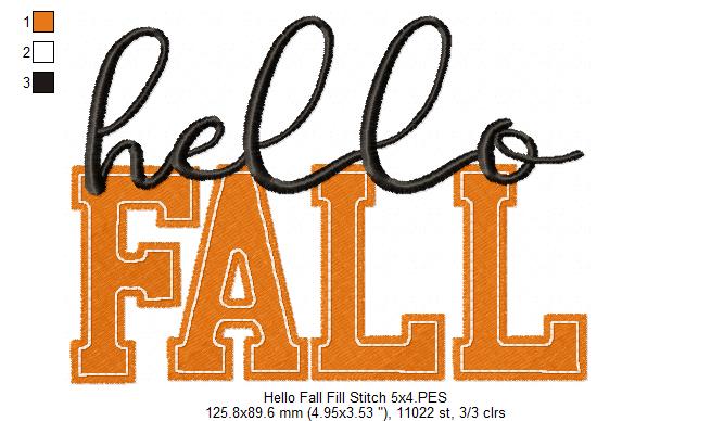 Hello Fall - Fill Stitch - Machine Embroidery Design