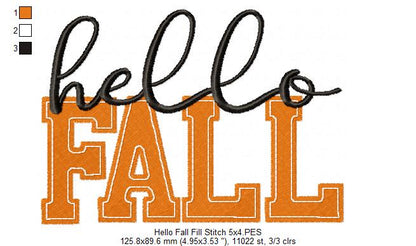 Hello Fall - Fill Stitch - Machine Embroidery Design