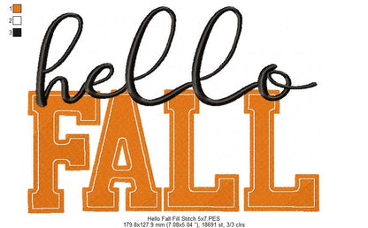 Hello Fall - Fill Stitch - Machine Embroidery Design