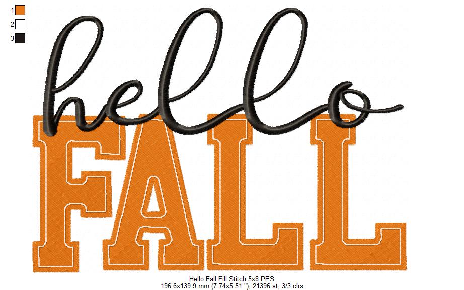 Hello Fall - Fill Stitch - Machine Embroidery Design