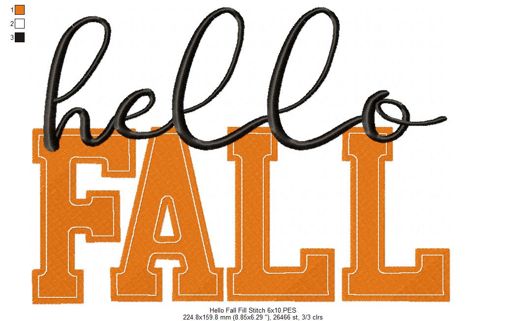 Hello Fall - Fill Stitch - Machine Embroidery Design