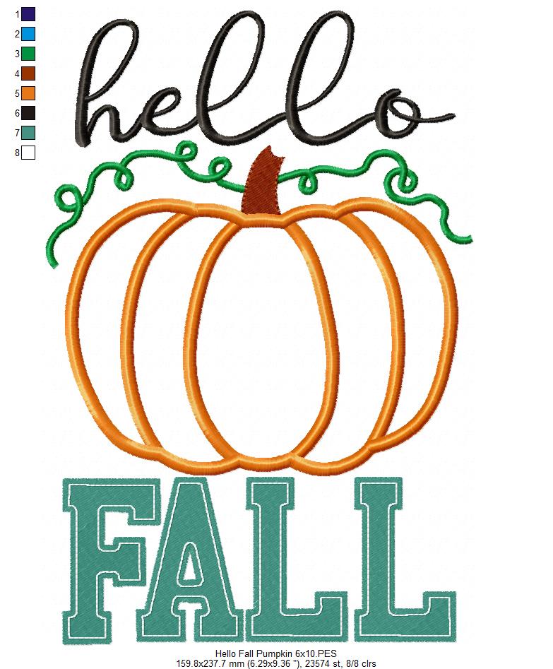 Hello Fall Pumpkin - Applique