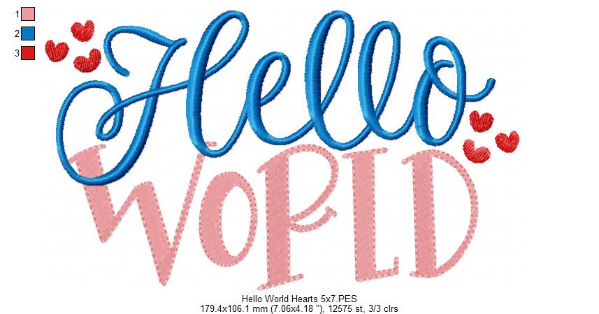 Hello World - Fill Stitch - Machine Embroidery Design