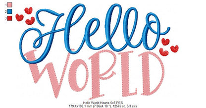 Hello World - Fill Stitch - Machine Embroidery Design