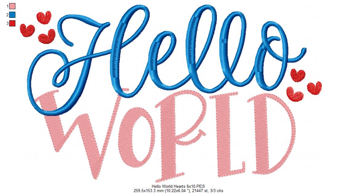 Hello World - Fill Stitch - Machine Embroidery Design