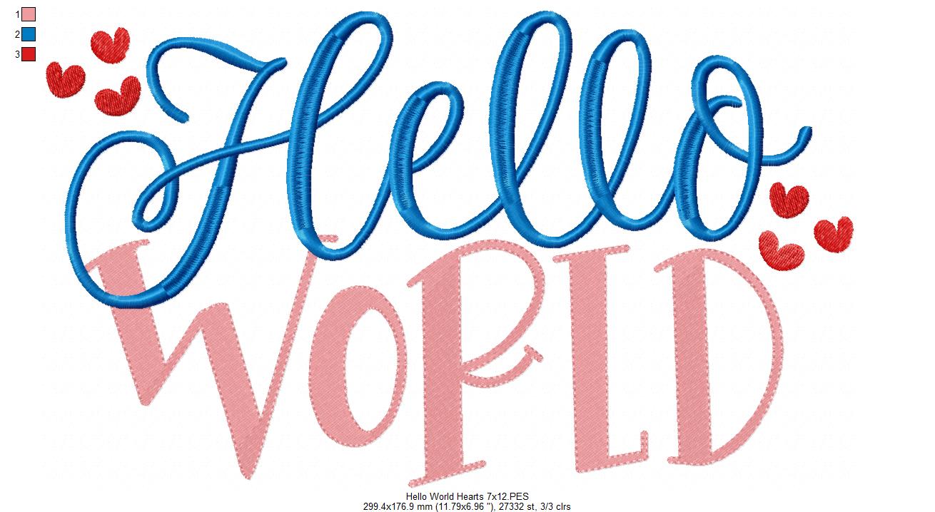 Hello World - Fill Stitch - Machine Embroidery Design