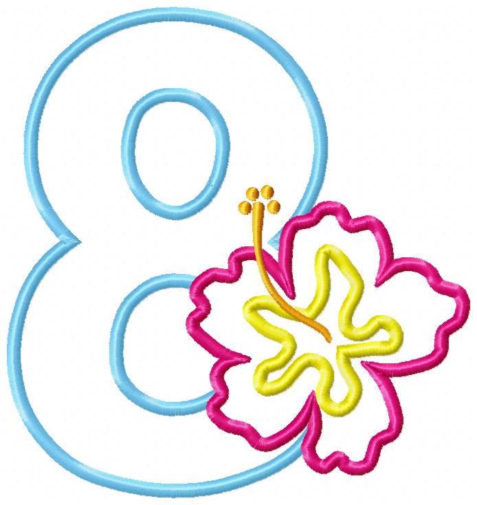 Hibiscus Flower Birthday Set Numbers 0-11 - Applique