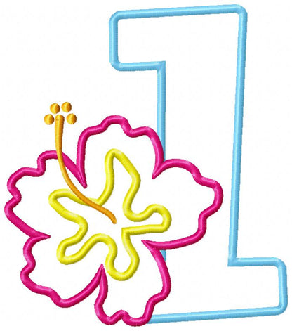 Hibiscus Flower One First Birthday Number 1 One - Applique