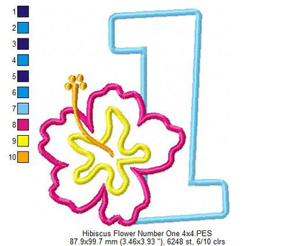 Hibiscus Flower One First Birthday Number 1 One - Applique