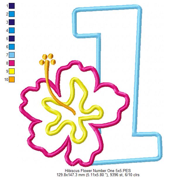 Hibiscus Flower One First Birthday Number 1 One - Applique