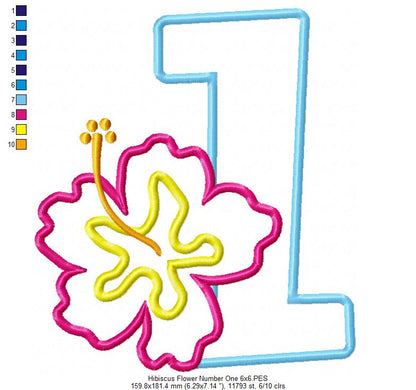 Hibiscus Flower One First Birthday Number 1 One - Applique