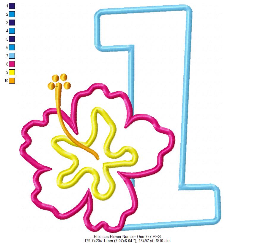 Hibiscus Flower One First Birthday Number 1 One - Applique