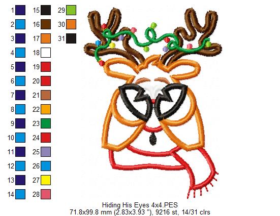 Rudolph Reindeer Face and Hiding His Eyes - Applique - Set of 2 designs