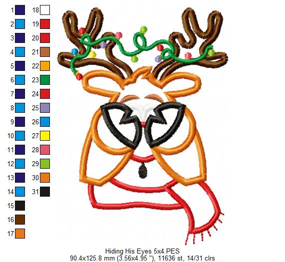 Rudolph Reindeer Face and Hiding His Eyes - Applique - Set of 2 designs