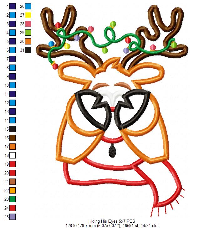 Rudolph Reindeer Face and Hiding His Eyes - Applique - Set of 2 designs