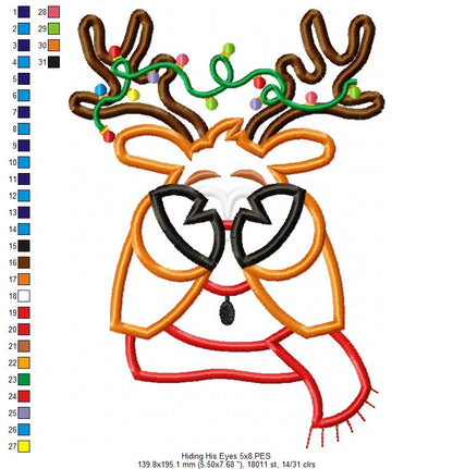 Rudolph Reindeer Face and Hiding His Eyes - Applique - Set of 2 designs