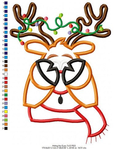 Rudolph Reindeer Face and Hiding His Eyes - Applique - Set of 2 designs