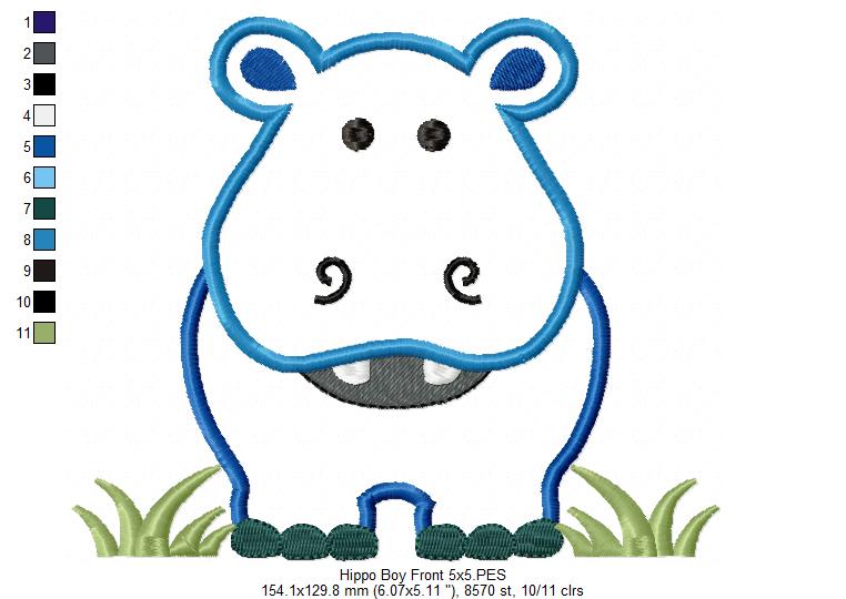 Hippo Boy Front and Back - Applique