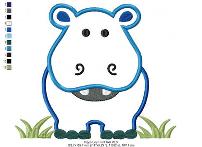 Hippo Boy Front and Back - Applique