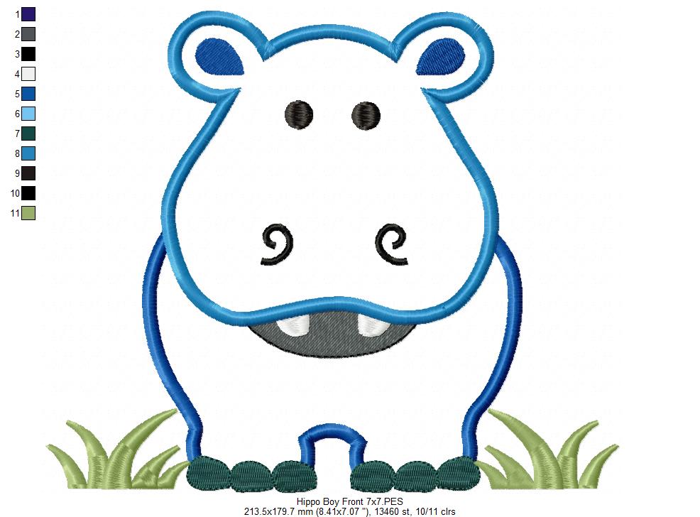 Hippo Boy Front and Back - Applique