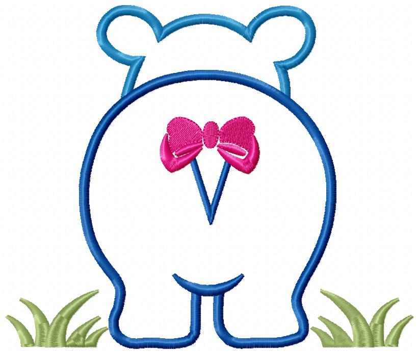 Hippo Girl Front and Back with Bow - Applique