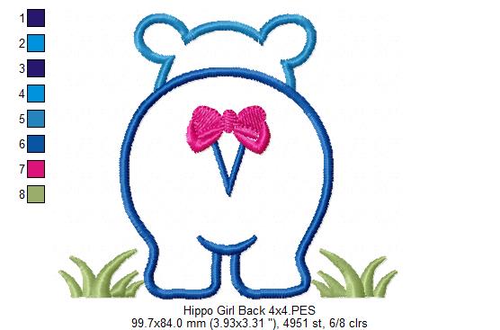 Hippo Girl Front and Back with Bow - Applique