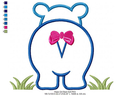 Hippo Girl Front and Back with Bow - Applique