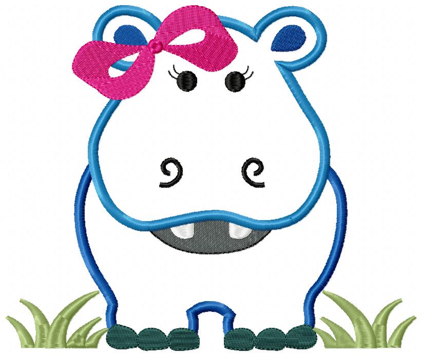 Hippo Girl Front and Back with Bow - Applique