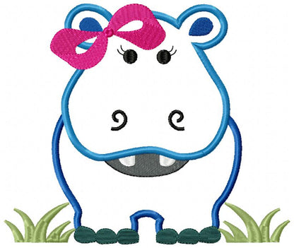 Hippo Girl Front and Back with Bow - Applique