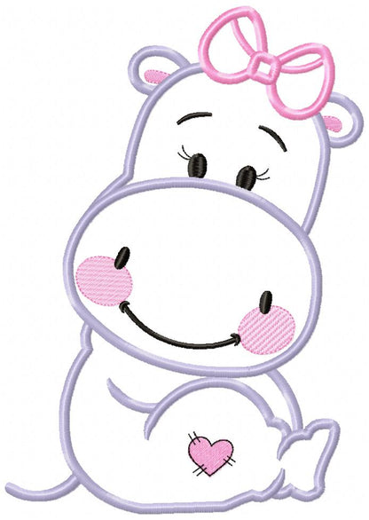 Hippo Girl with Bow - Applique