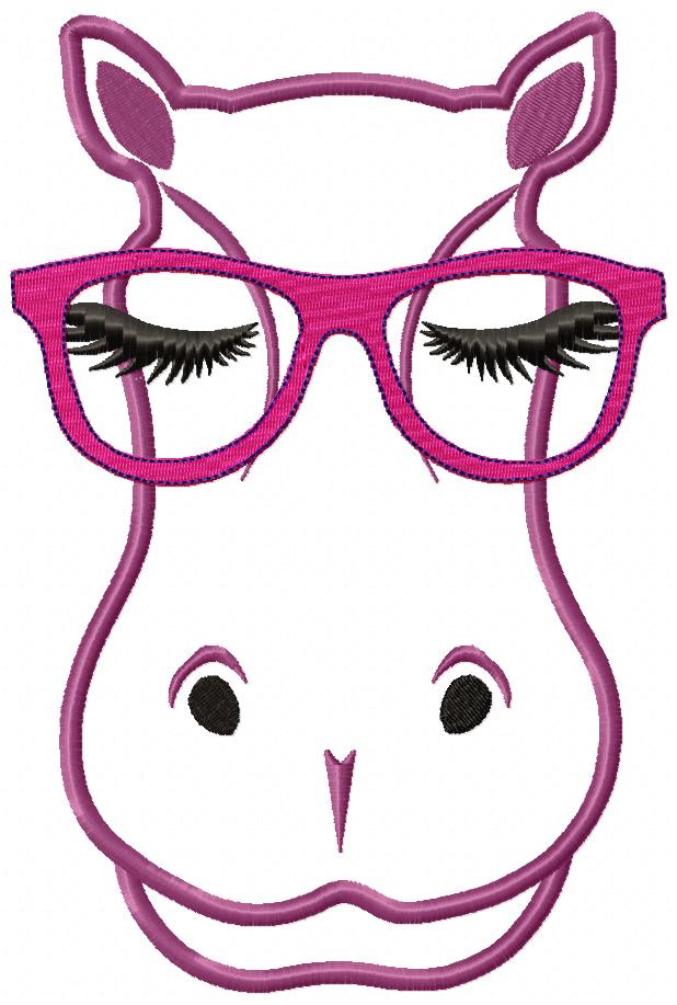 Cute Hipoppotamus with Glasses - Applique