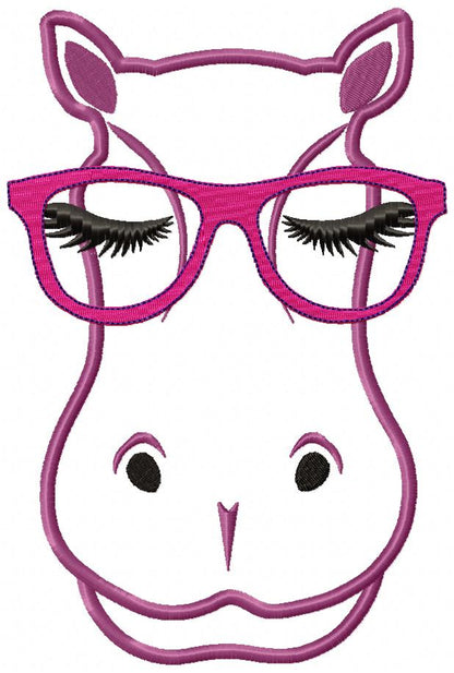 Cute Hipoppotamus with Glasses - Applique