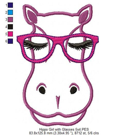 Cute Hipoppotamus with Glasses - Applique