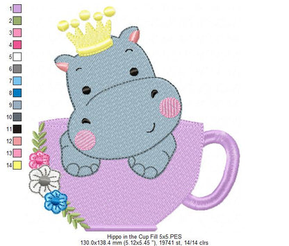 Prince Hippo in the Cup - Fill Stitch