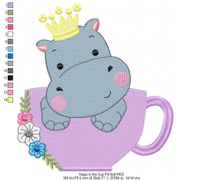 Prince Hippo in the Cup - Fill Stitch